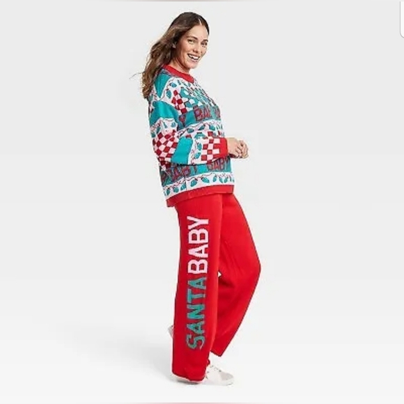 2pc Women's Santa Baby Graphic Sweater Pants - Red XL & Matching Sweater XXL - Picture 3 of 6